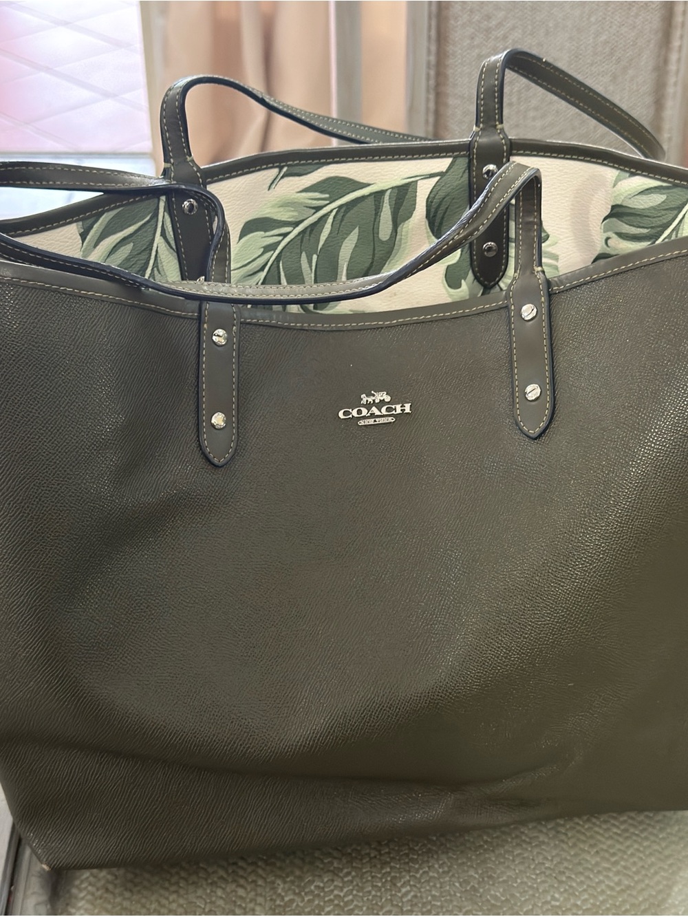 Coach Olive Green Canvas Shoulder Tote with Logo Patch